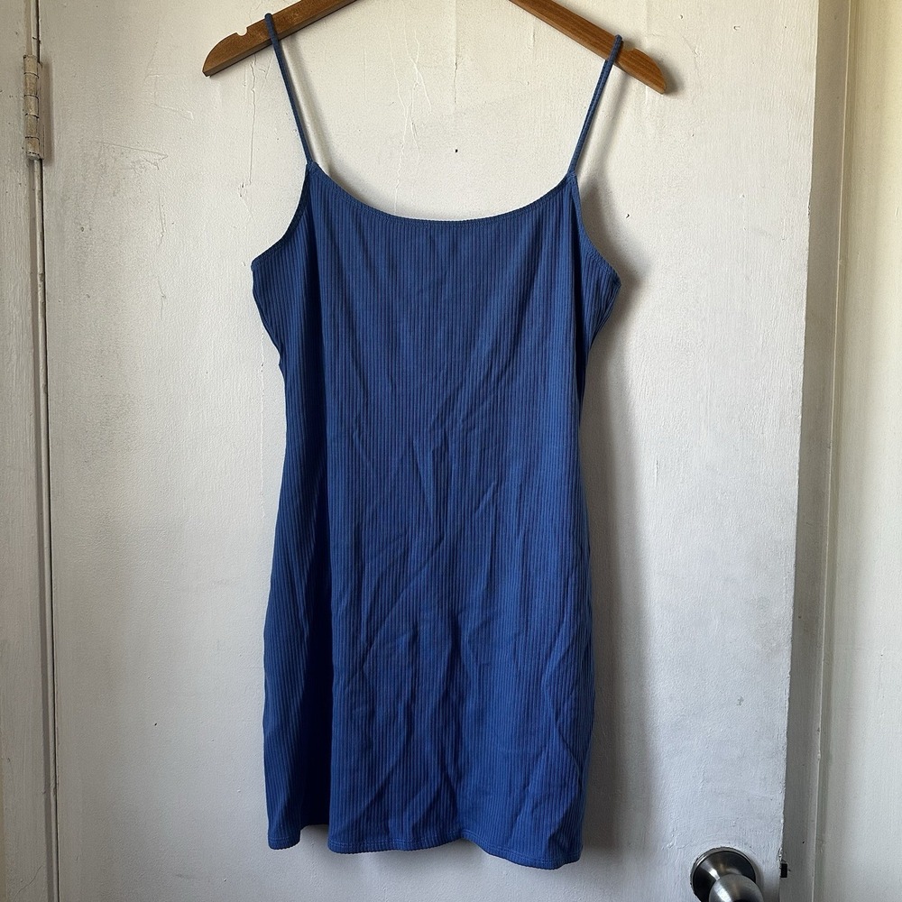 Reformation Knit Bodycon Ribbed Mini Dress Strappy Sexy Basic Blue Women's Large